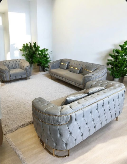 Grey luxury living room set - One 3 Seater & 2 Seater Sohva & 1 Chair