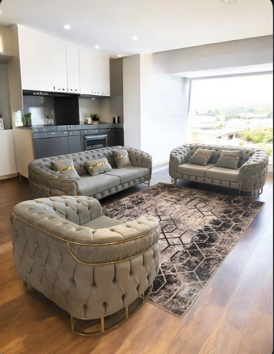 Grey luxury living room set - One 3 Seater & 2 Seater Sohva & 1 Chair