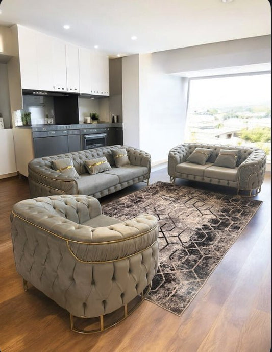 Grey luxury living room set - One 3 Seater & 2 Seater Sohva & 1 Chair