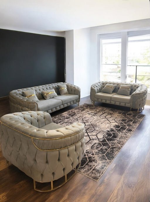 Grey luxury living room set - One 3 Seater & 2 Seater Sohva & 1 Chair