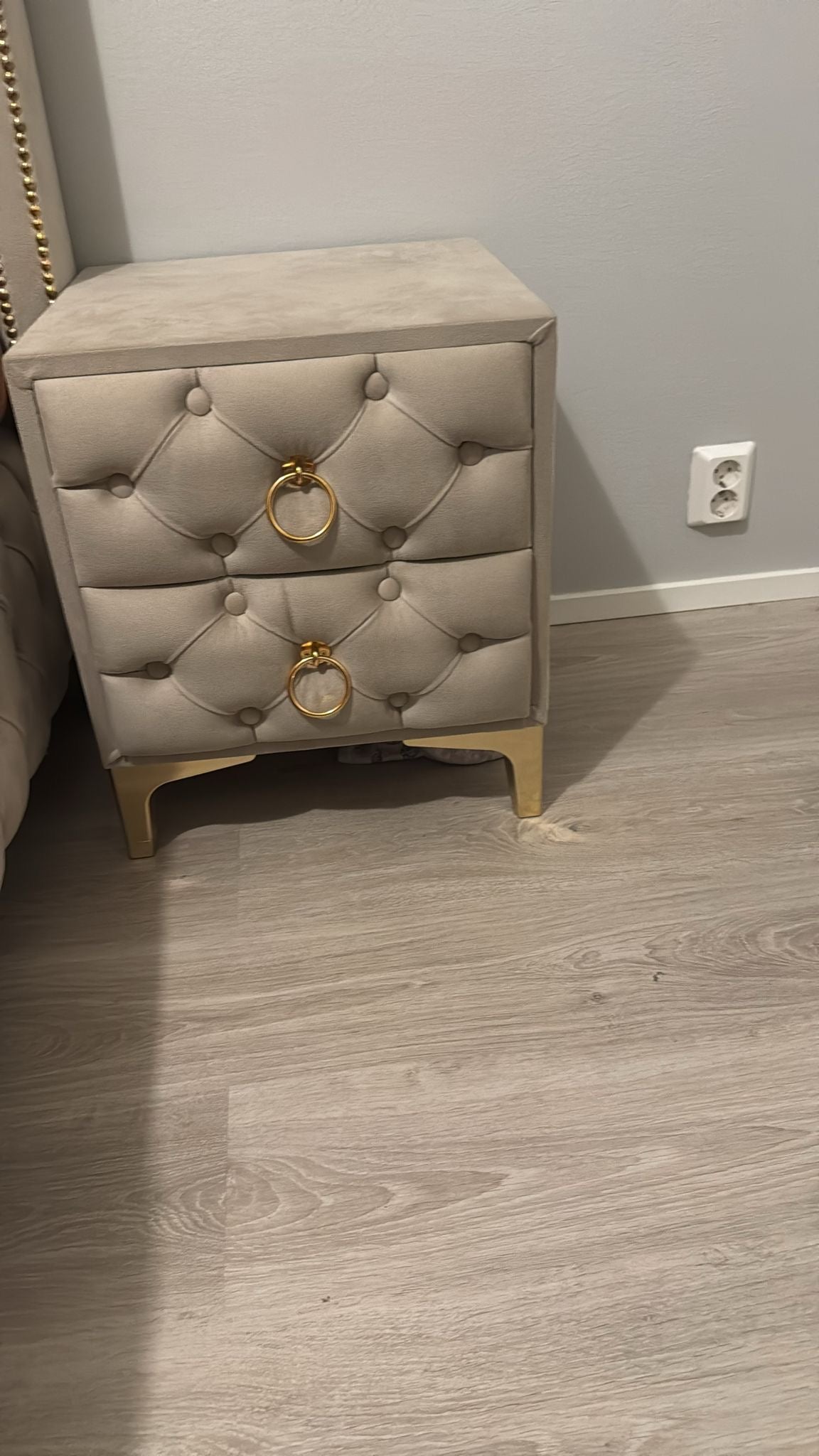 Beige Bed with 2 yopota & Vanity Mirror