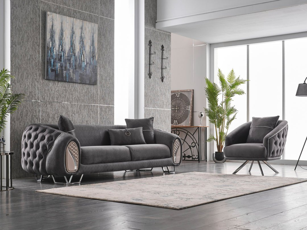 Black luxury living Room set - Two 3 Seater Sohva & 1 Chair